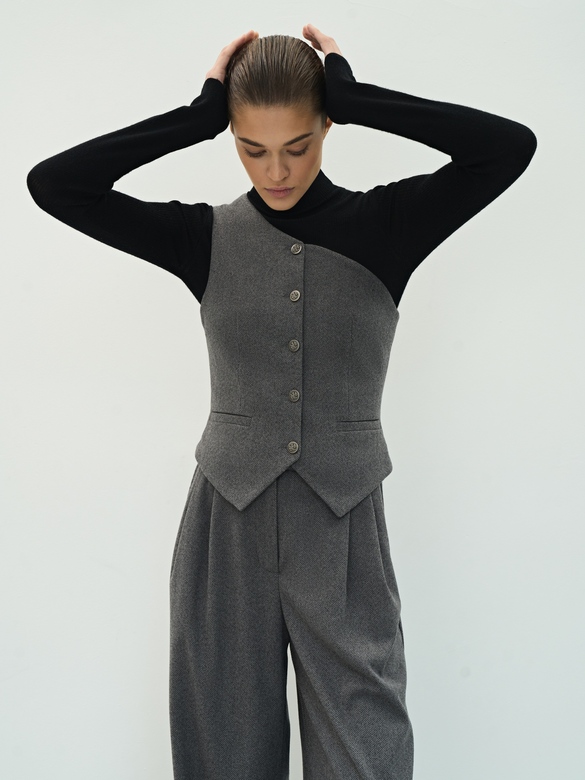 Жилет корсет ассиметричный цв. ёлочка-темно-серая арт. м-594