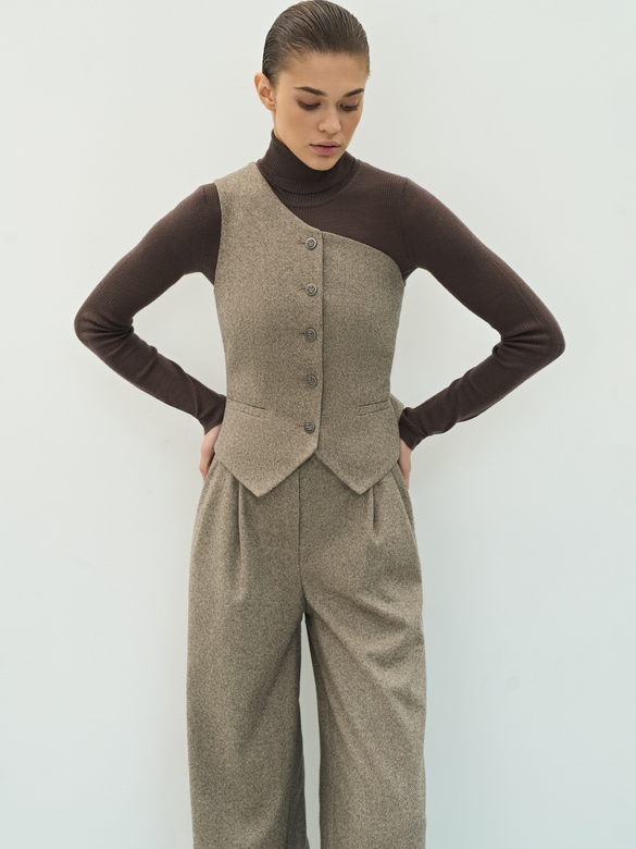 Жилет корсет ассиметричный цв. ёлочка-горчица арт. м-594