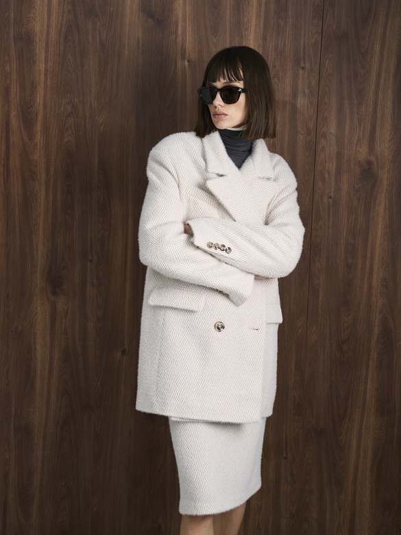 Пальто утепленное цв. елочка-бежевая арт.м-620