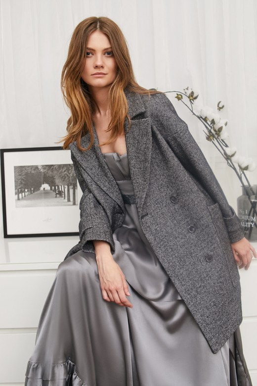 Пальто EMIRALD цв. елочка-серая  арт. м-413