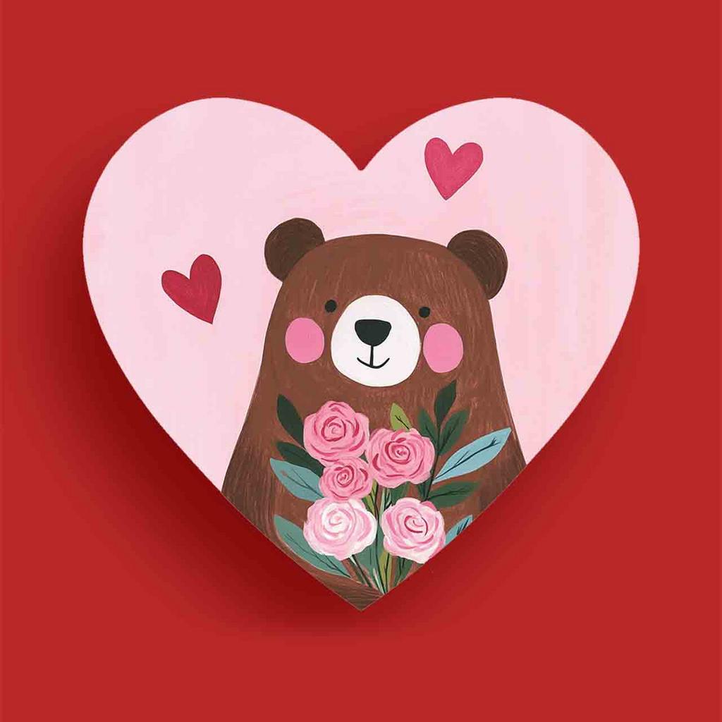 Валентинка "Мишка с цветами"