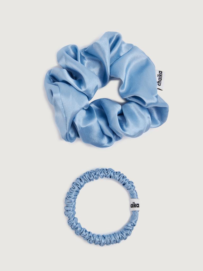 Набор из 2-х шелковых резинок голубого цвета