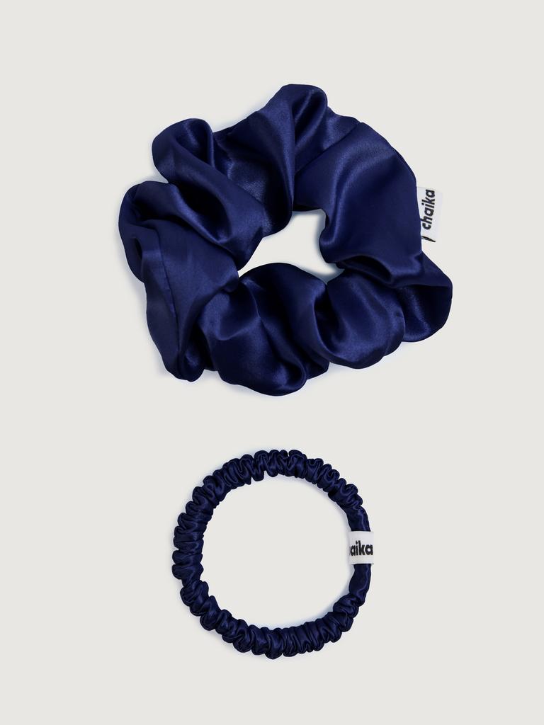 Набор из 2-х шелковых резинок синего цвета