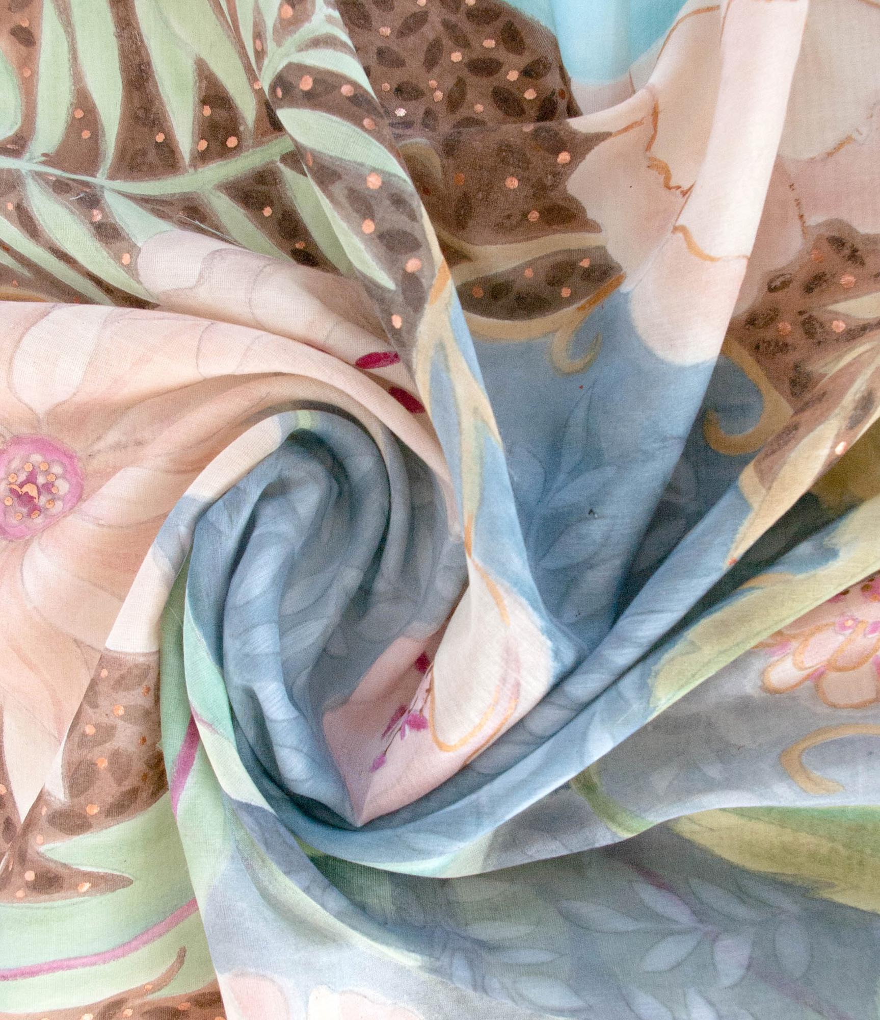 Шёлковый платок ШОКОЛАД И БИРЮЗА