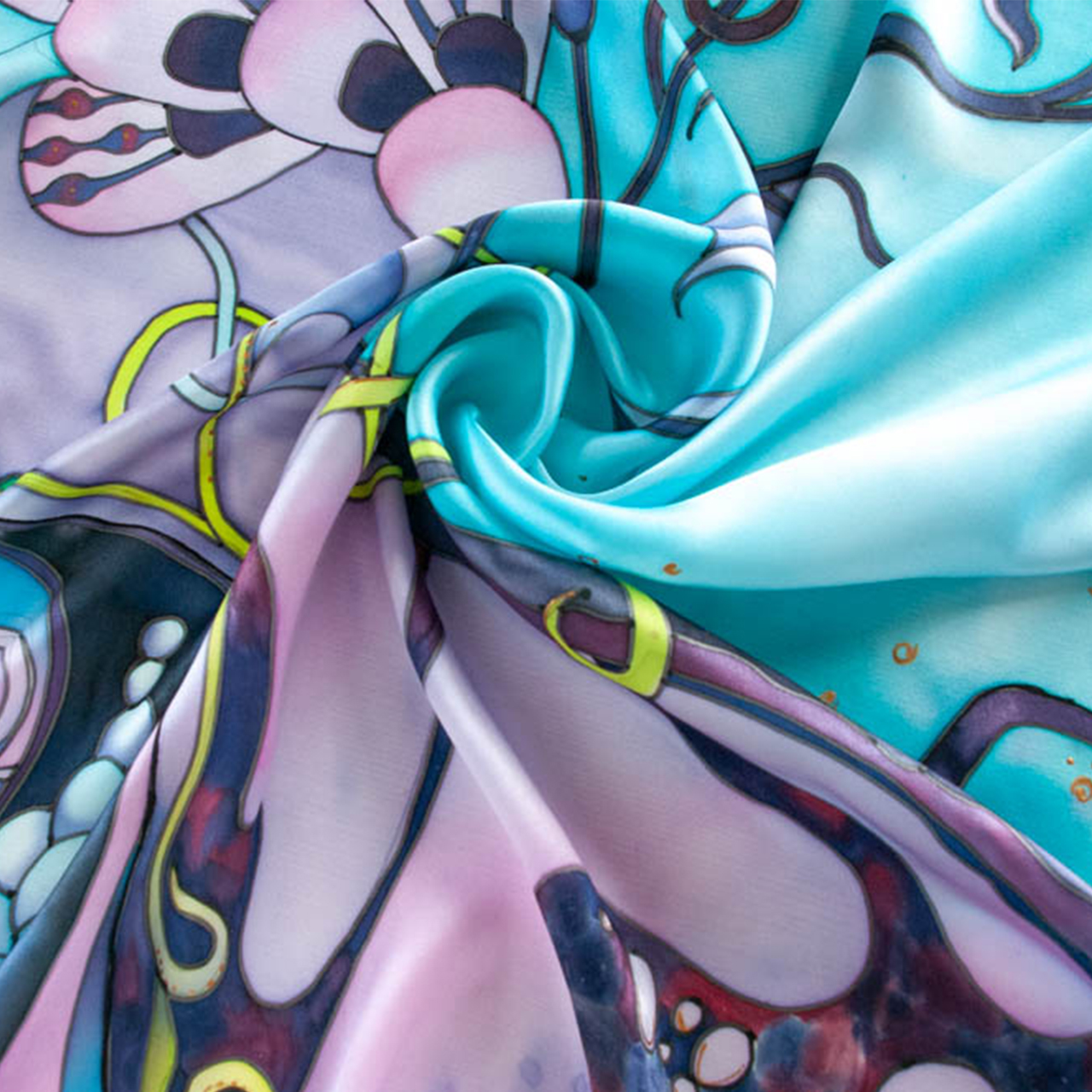 Атласный платок ручной работы  "Эфир"