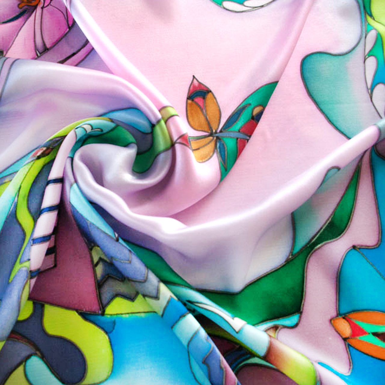 Шелковый платок ручной работы "Порхание бабочки"