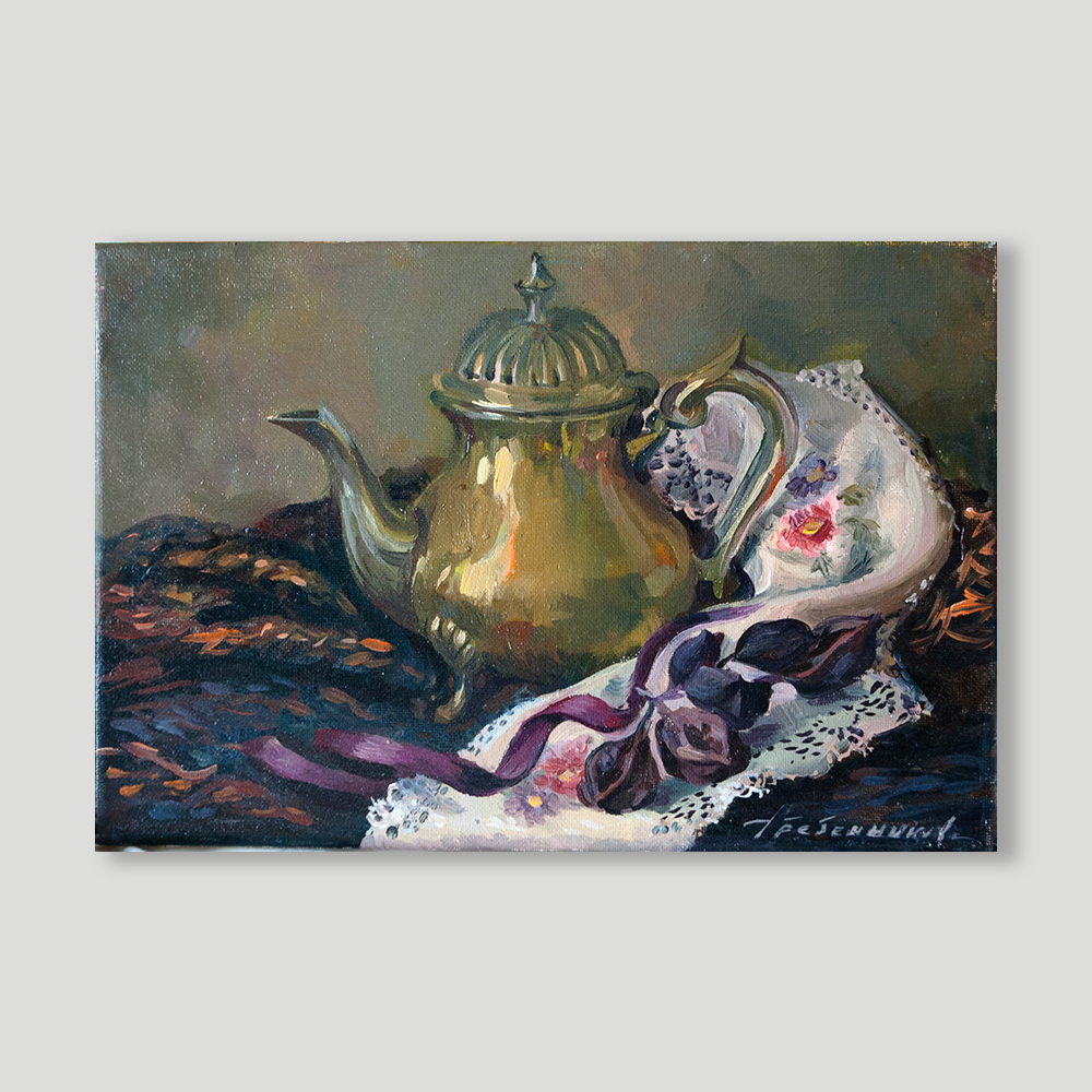 Картина маслом "Натюрморт с чайником"