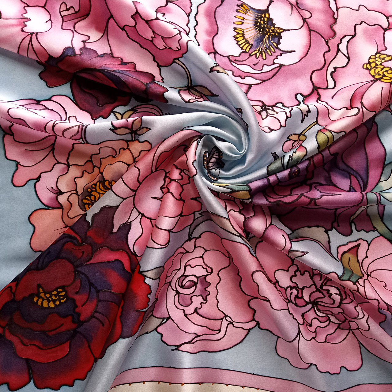 Шелковый платок "Пионы"