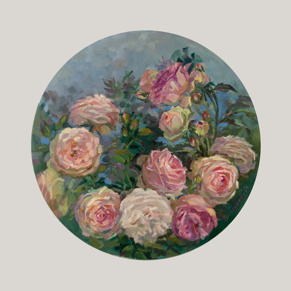 Картина Тондо. Розы в летнем саду