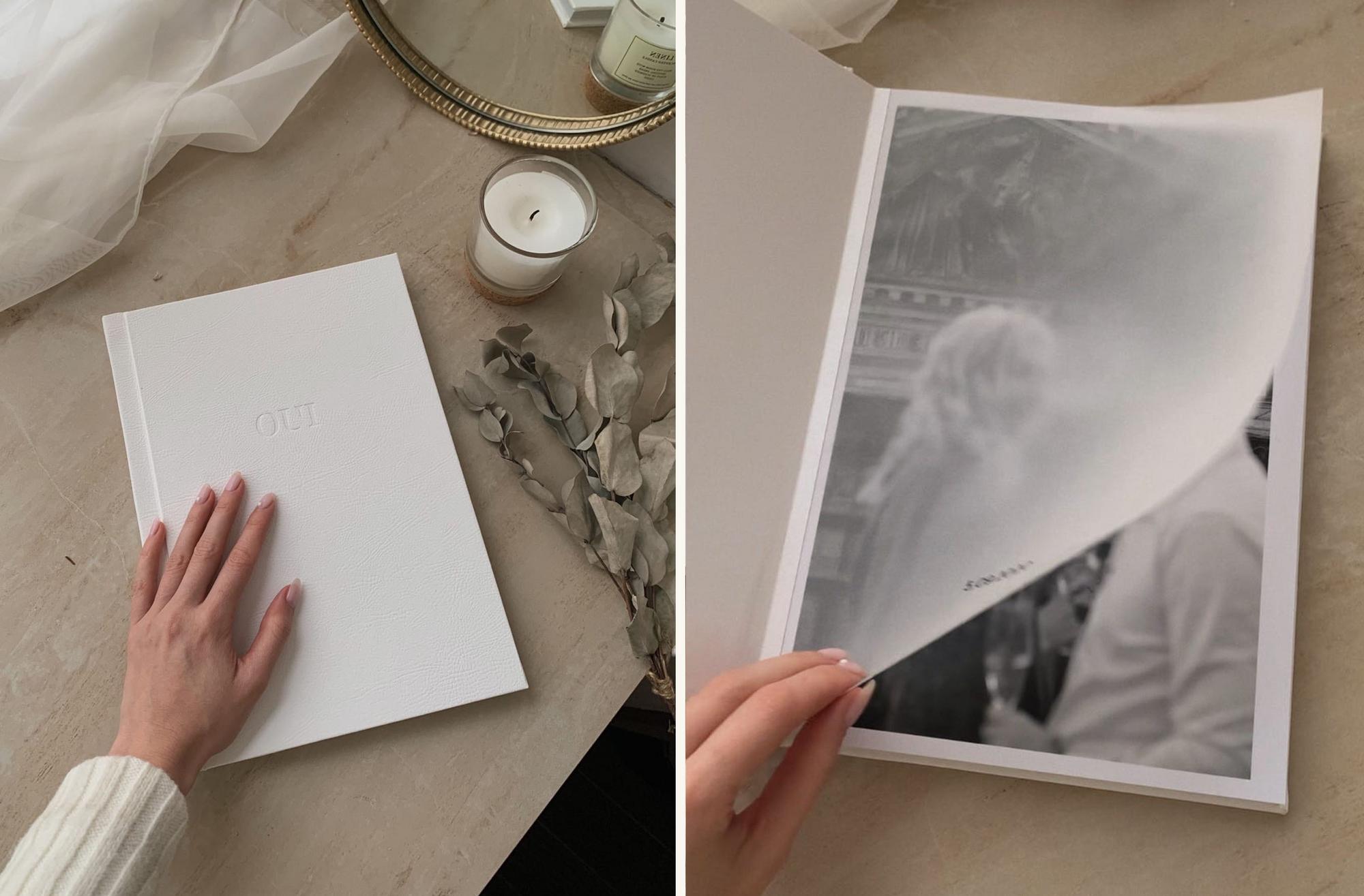 ФОТОКНИГА В ОБЛОЖКЕ ИЗ ЭКО КОЖИ БЕЛОСНЕЖНОГО ОТТЕНКА 20Х28 СМ