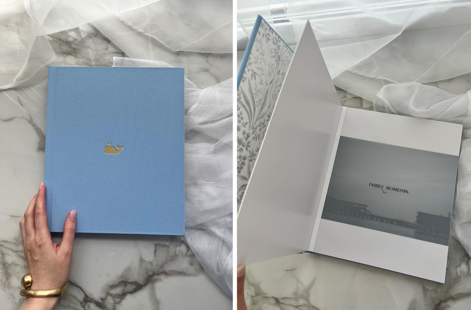 ФОТОКНИГА В ОБЛОЖКЕ ИЗ ТЕКСТИЛЯ НЕБЕСНОГО ОТТЕНКА 21х25 СМ