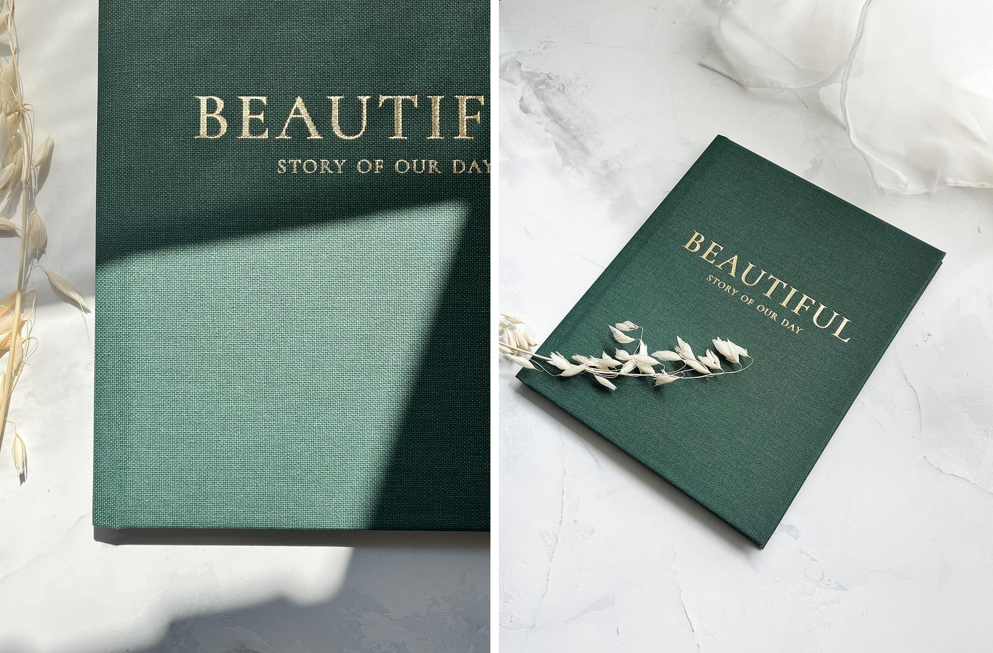 ФОТОКНИГА В ТЕКСТИЛЕ ТЕМНО ЗЕЛЕНОГО ОТТЕНКА 21х25 СМ