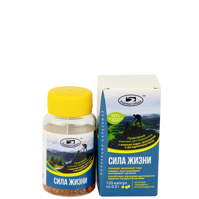 "Сила Жизни" комплекс с живицей кедра, прополисом, дигидрокверцетином, Родники Сибири, 120 кап.