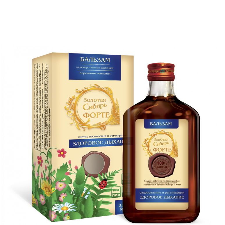 Бальзам Золотая Сибирь Форте,  Здоровое дыхание, Сиб-Крук, 250 мл.