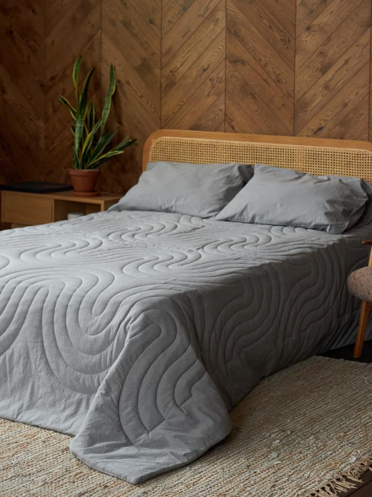 WAVE GREY/Вэйв грей, покрывало-одеяло из вареного хлопка, цвет светло-серый