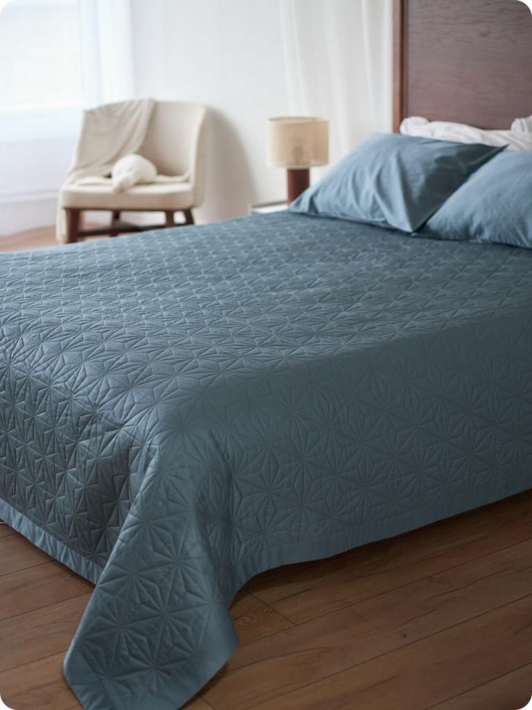 STARS/Старс, покрывало-плед из сатинового хлопка, цвет серо-синий