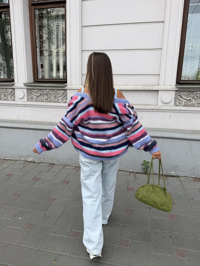 Полосатый кардиган из мохера