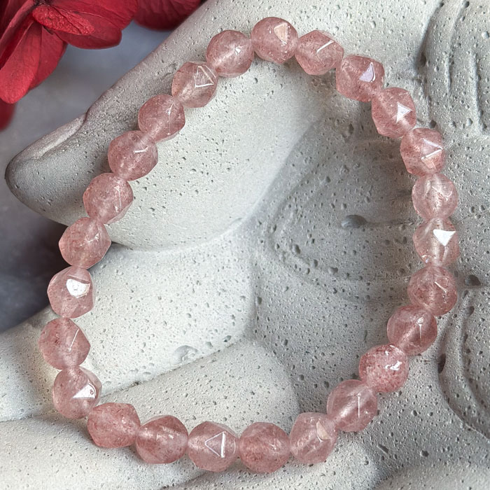 Браслет Ограненный Клубничный Кварц