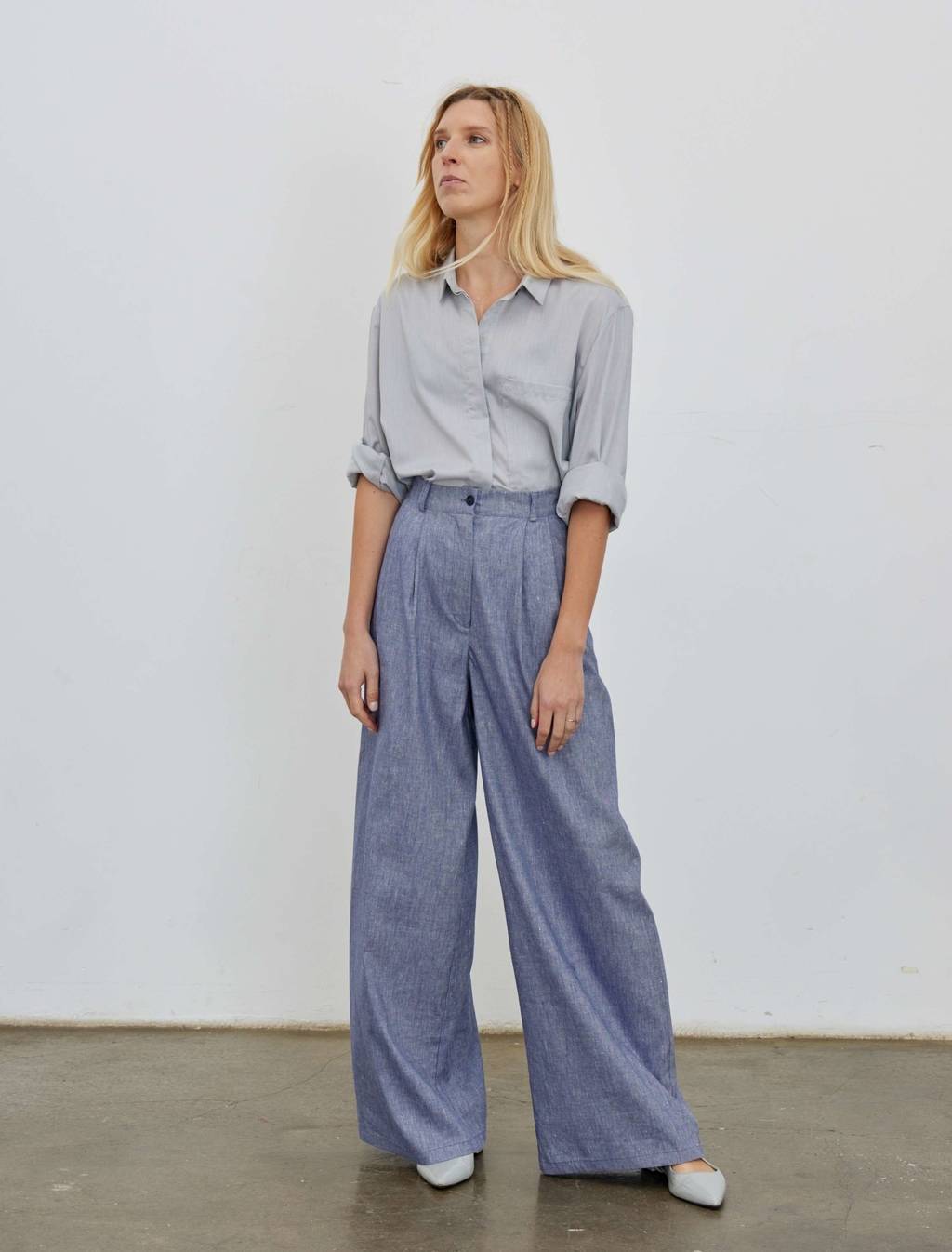 Брюки палаццо в джинсовом цвете