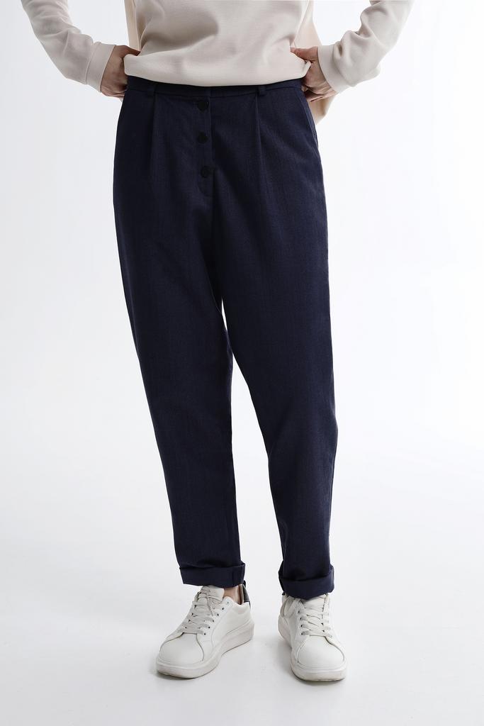 Тёмно-синие брюки из шерсти и хлопка