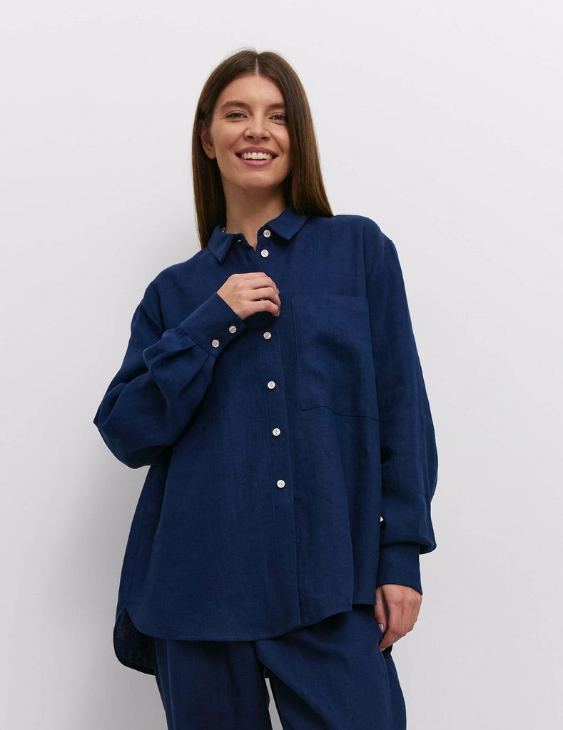 Рубашка из эко-льна черничного цвета