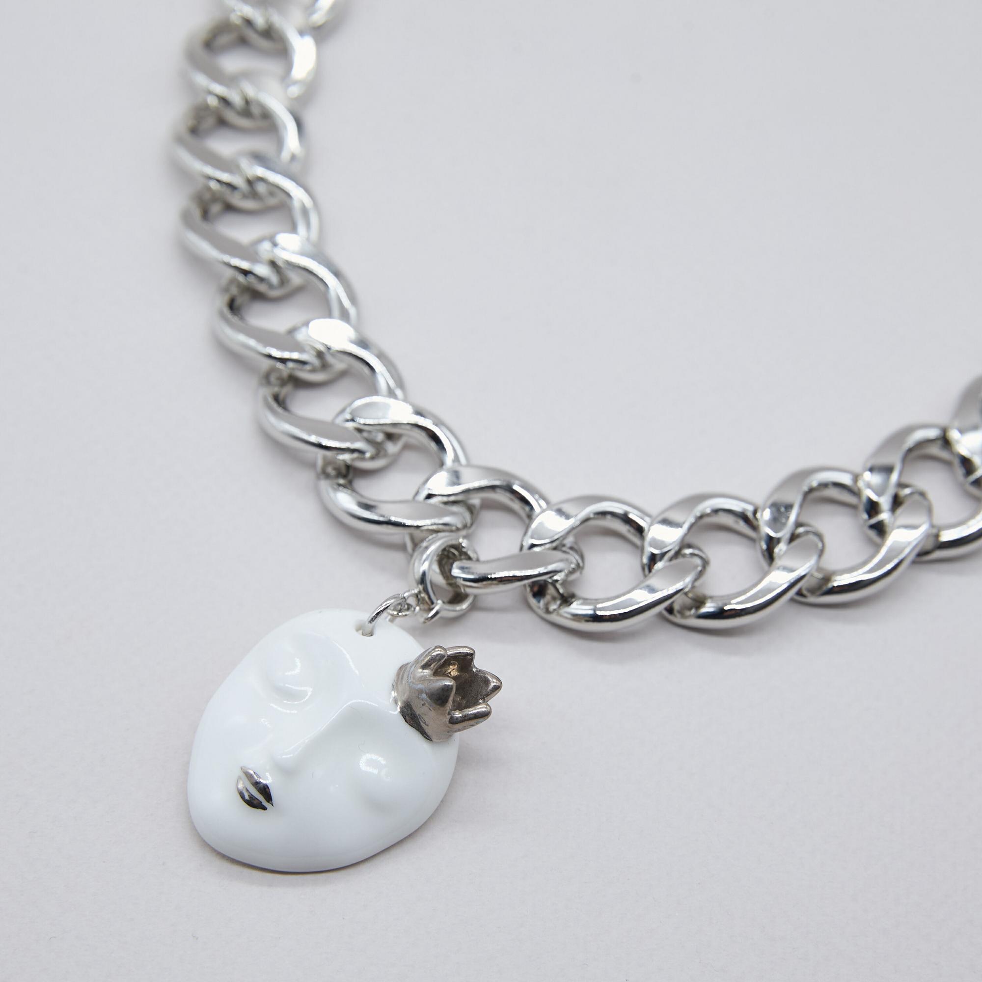 Кулон белый  съемный «Принцесса»  на крупной серебряной цепи