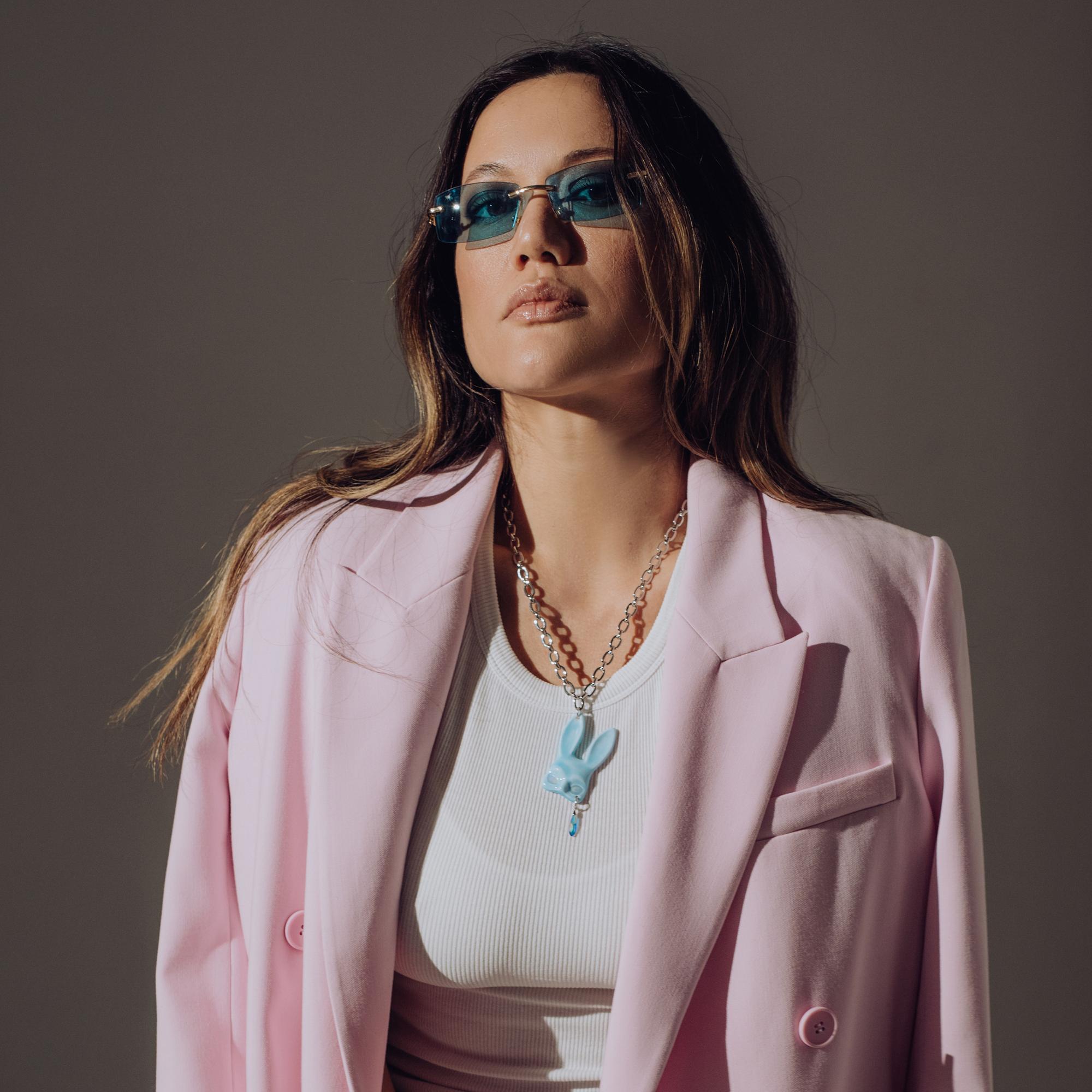 Кулон Маска Кролика голубая с перламутром и кристаллом Swarovski в платине