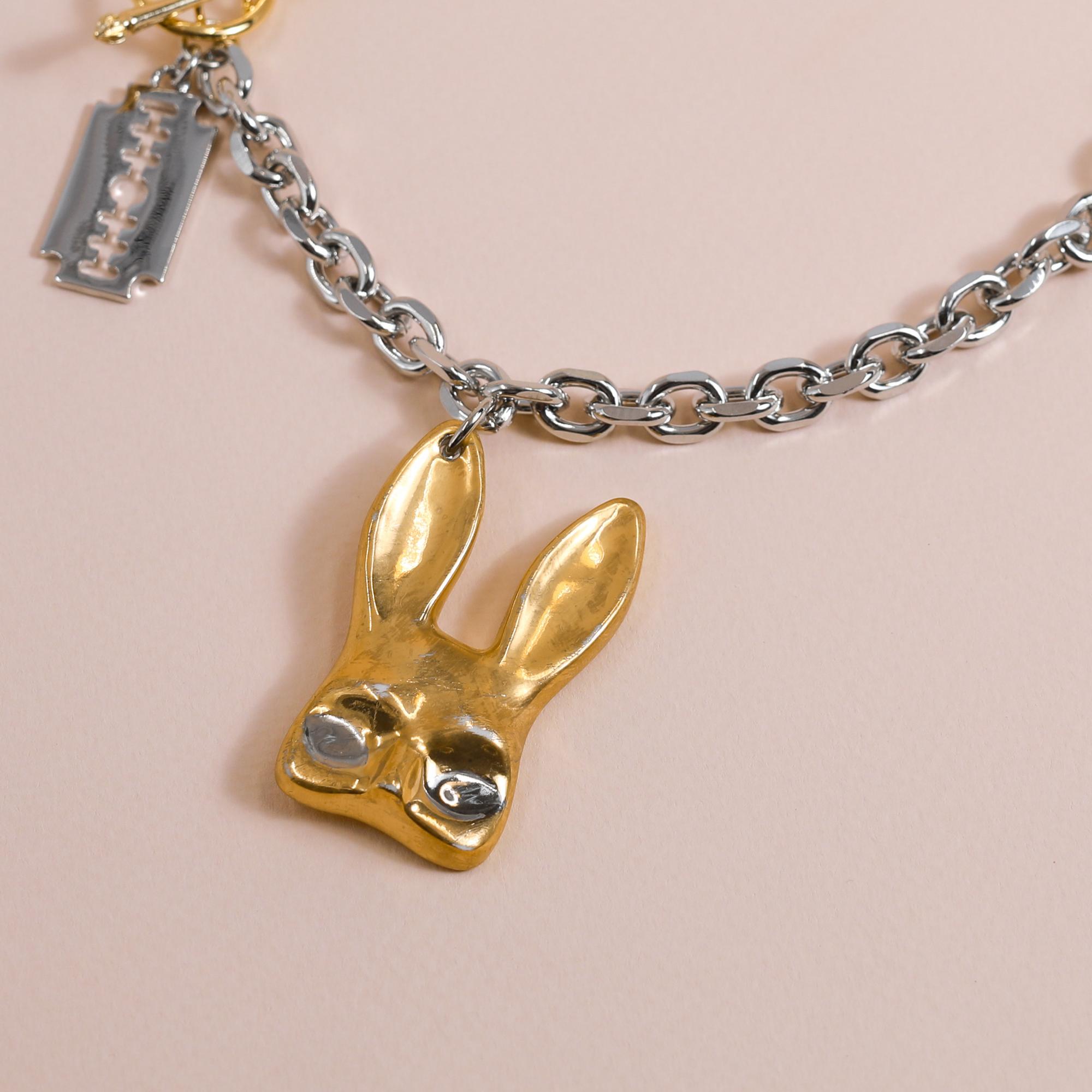 Колье Маска Кролика золотая с бритвой и цепью биколор