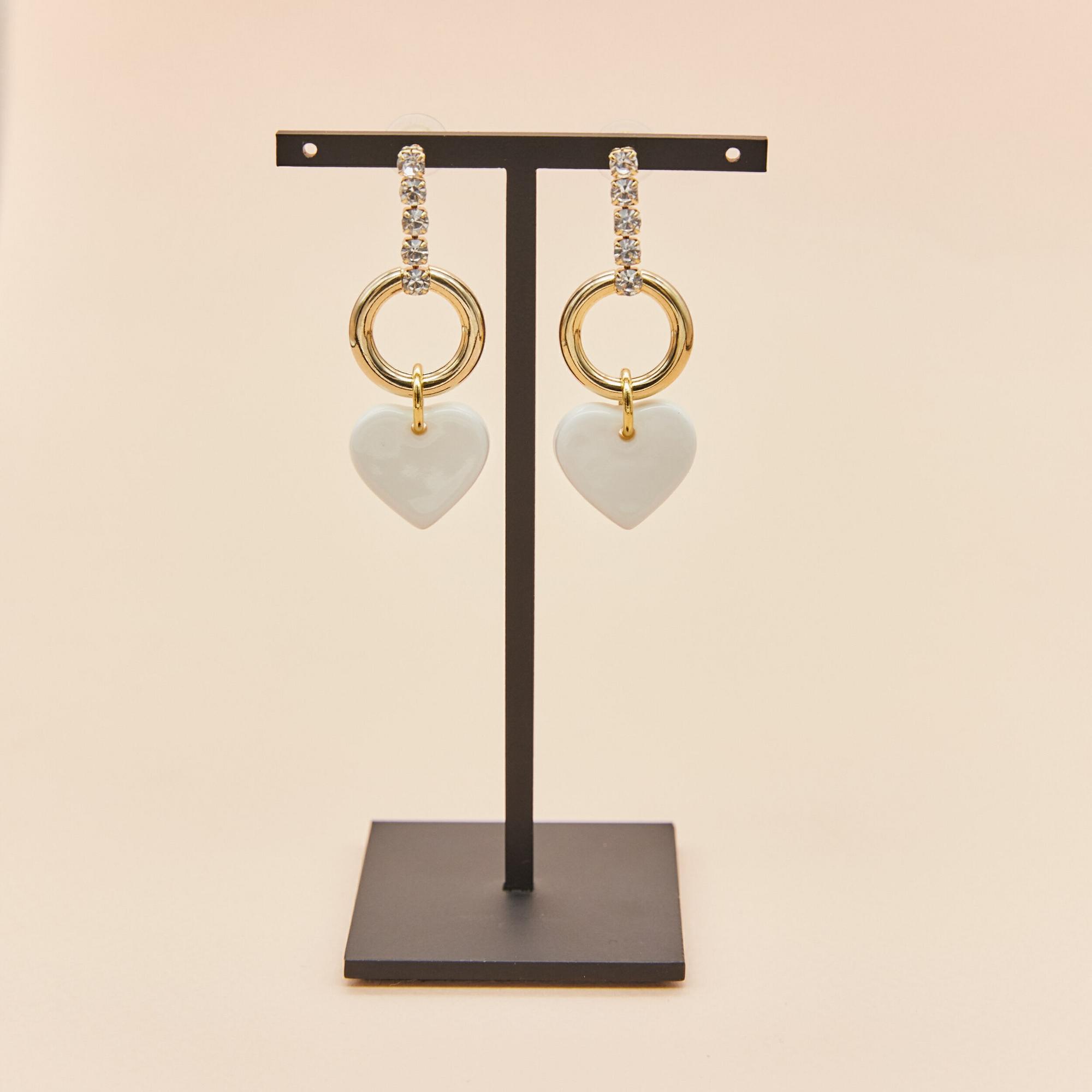 Серьги сердца белые с фианитами