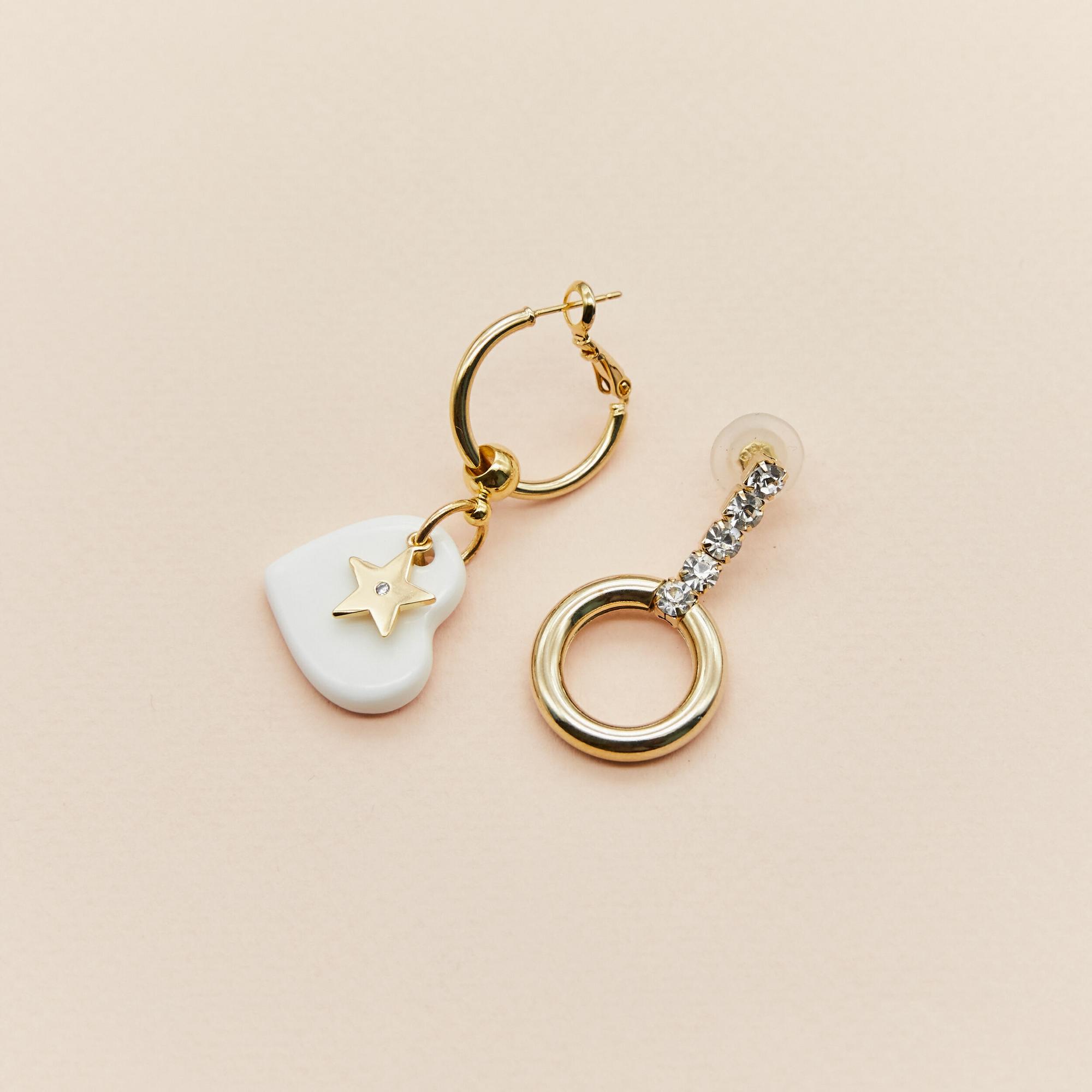 Серьги асимметричные с сердцем, звездой и фианитами