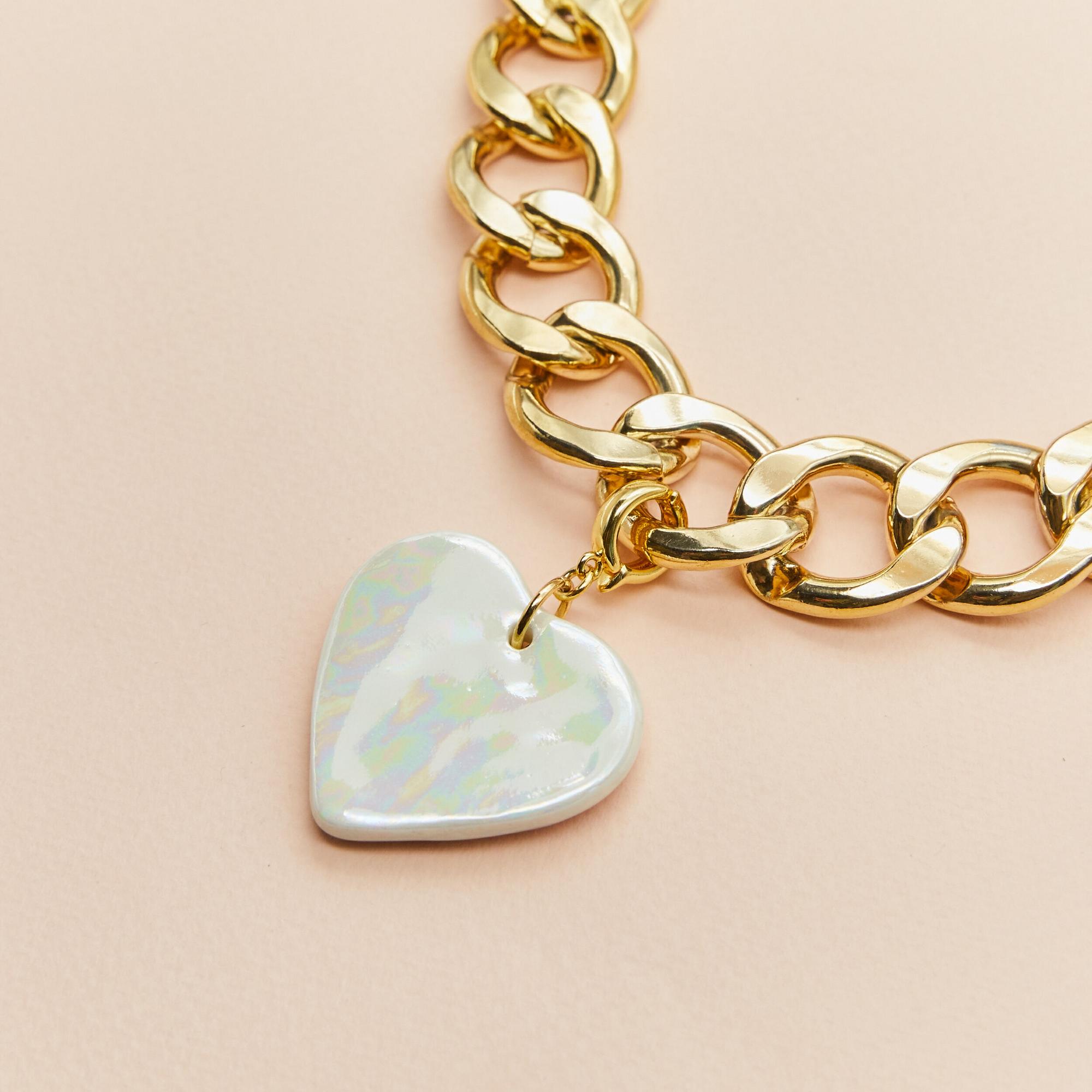 Кулон сердце белый пераламутр съемный на крупной цепи