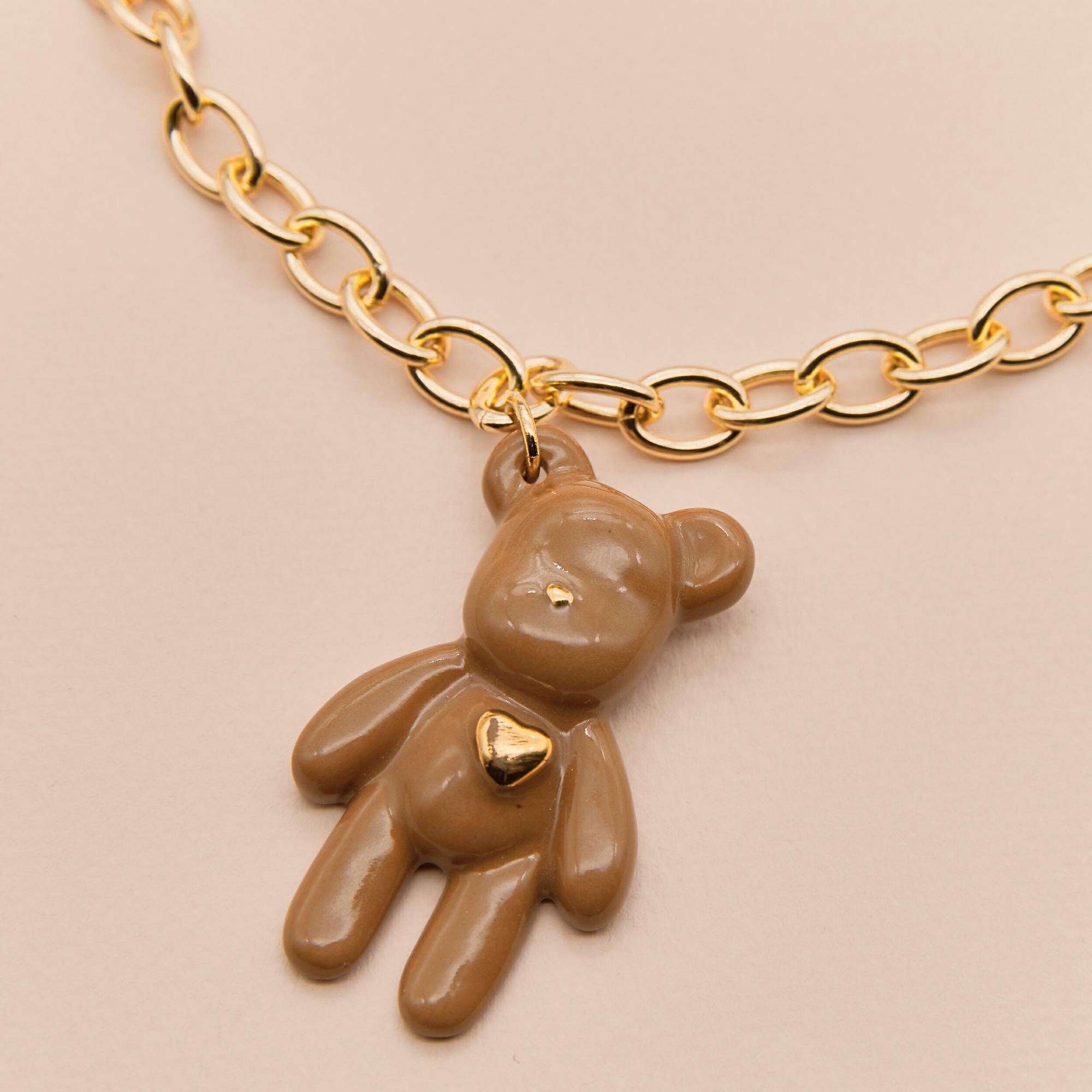 Кулон Мишка коричневый глянец на золотой цепи