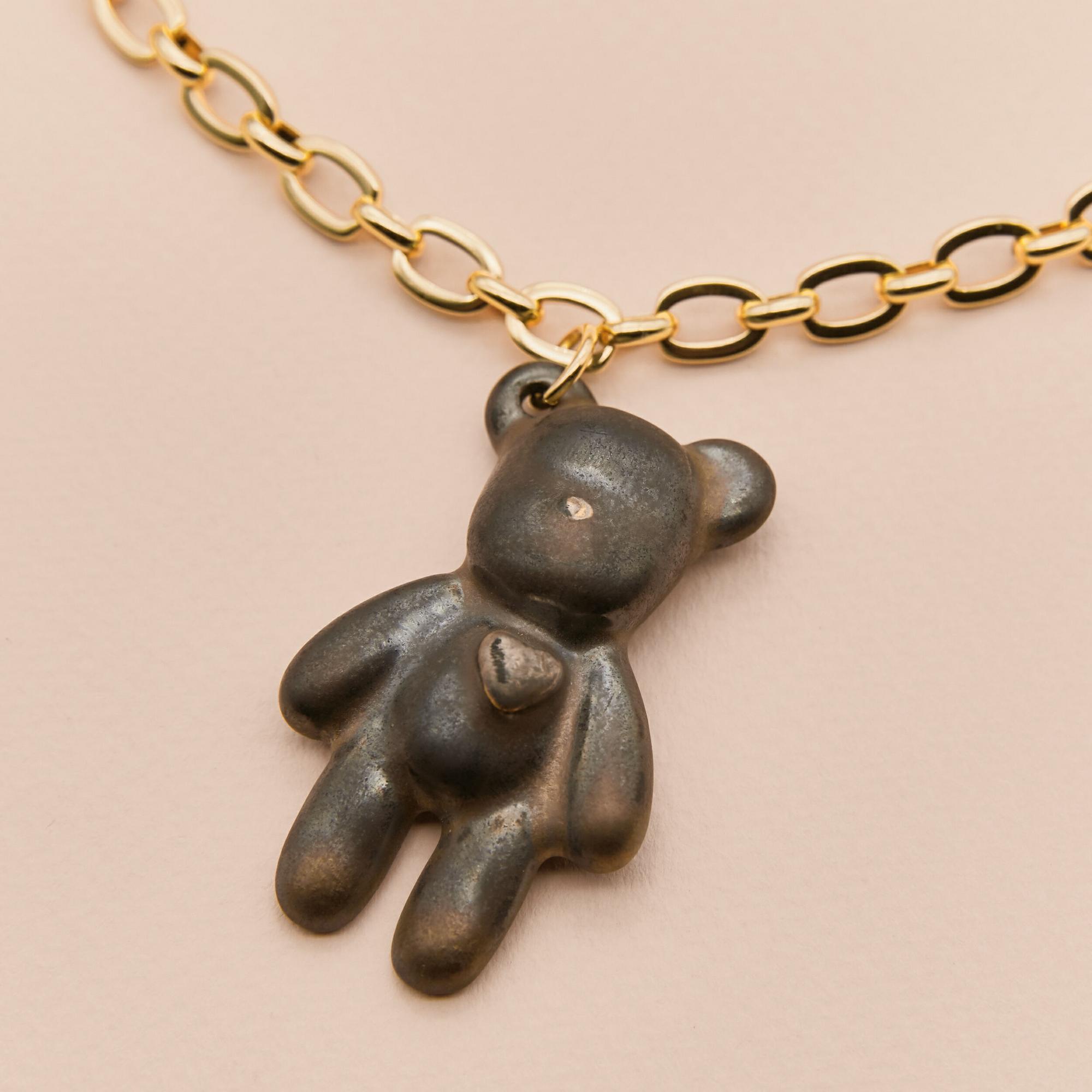 Кулон Мишка винтажная полуматовая бронза на цепи в золоте