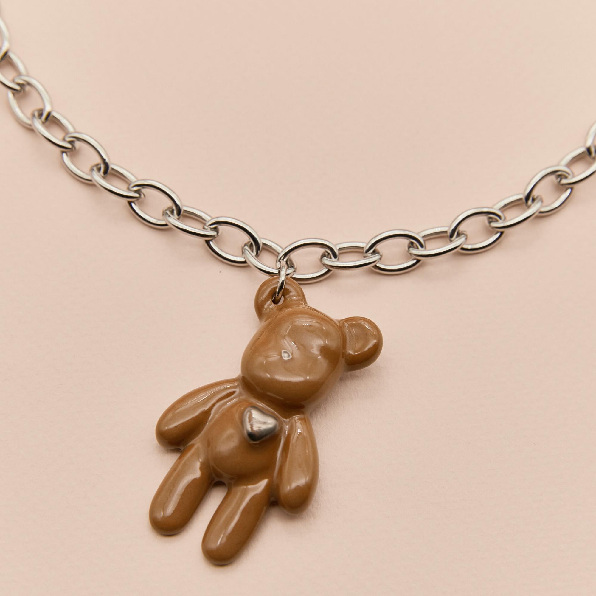 Кулон Мишка коричневый глянец на платиновой цепи