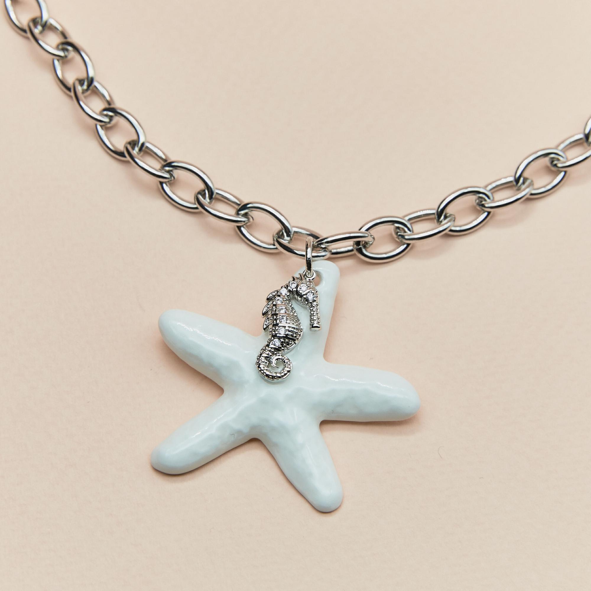 Кулон морская звезда с морским коньком в платине