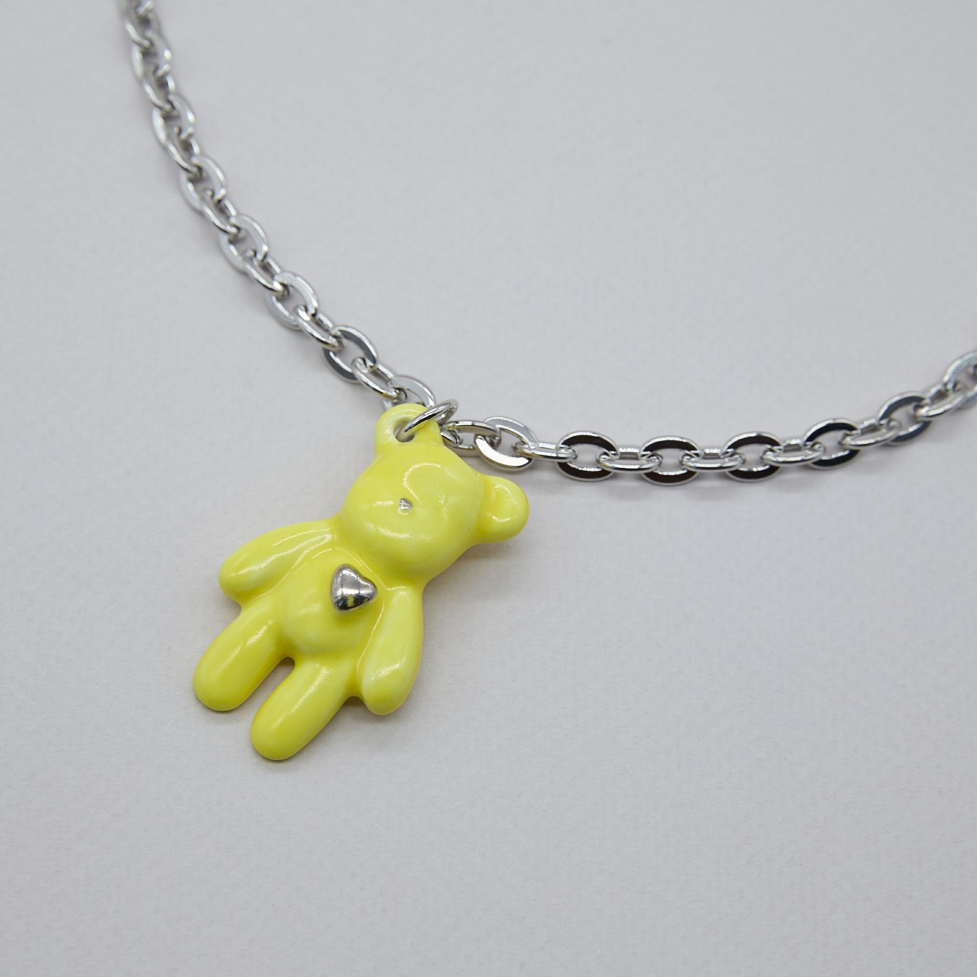 Кулон мишка желтый на цепи в серебре