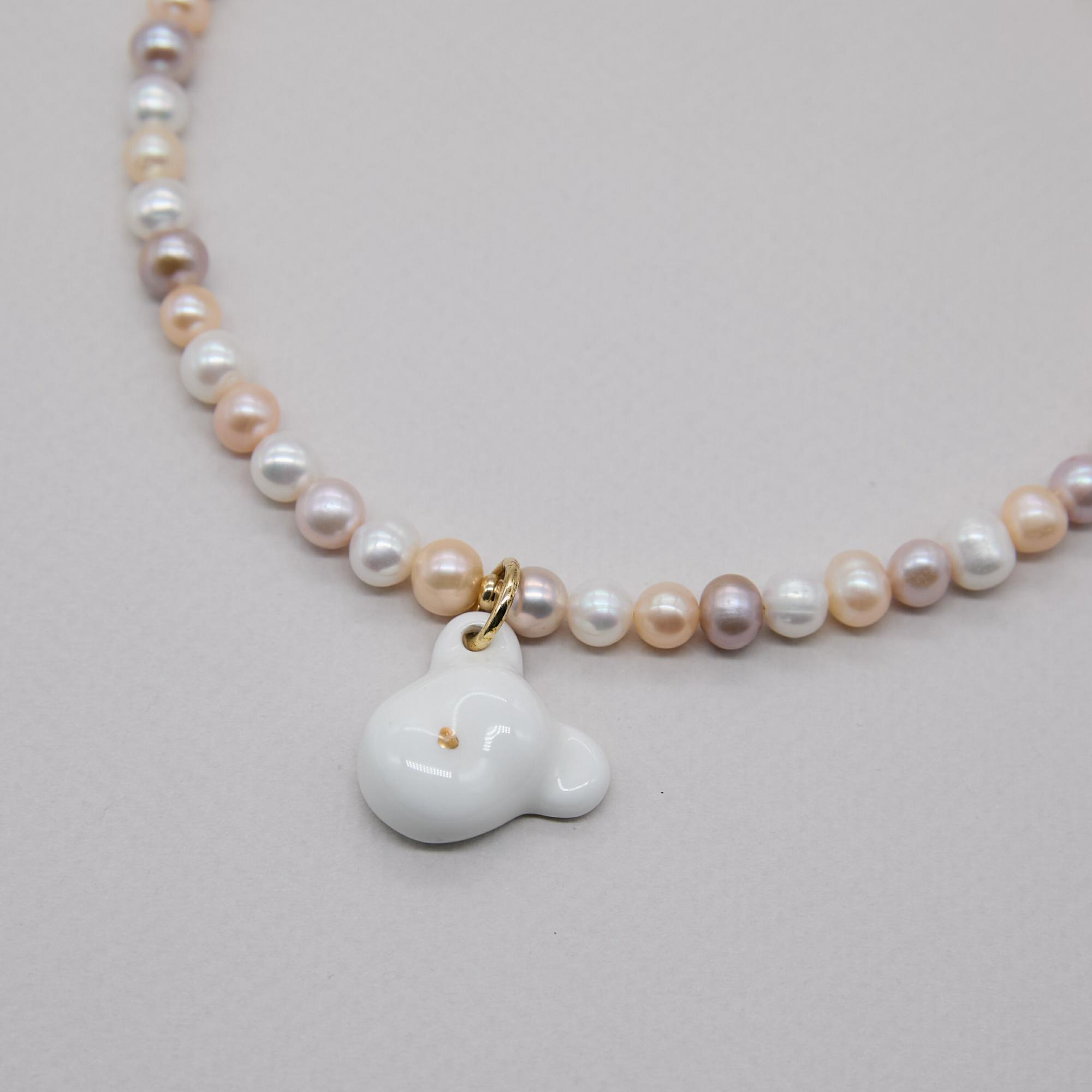 Чокер голова мишки белый жемчуг фарфор авторский Buylerika