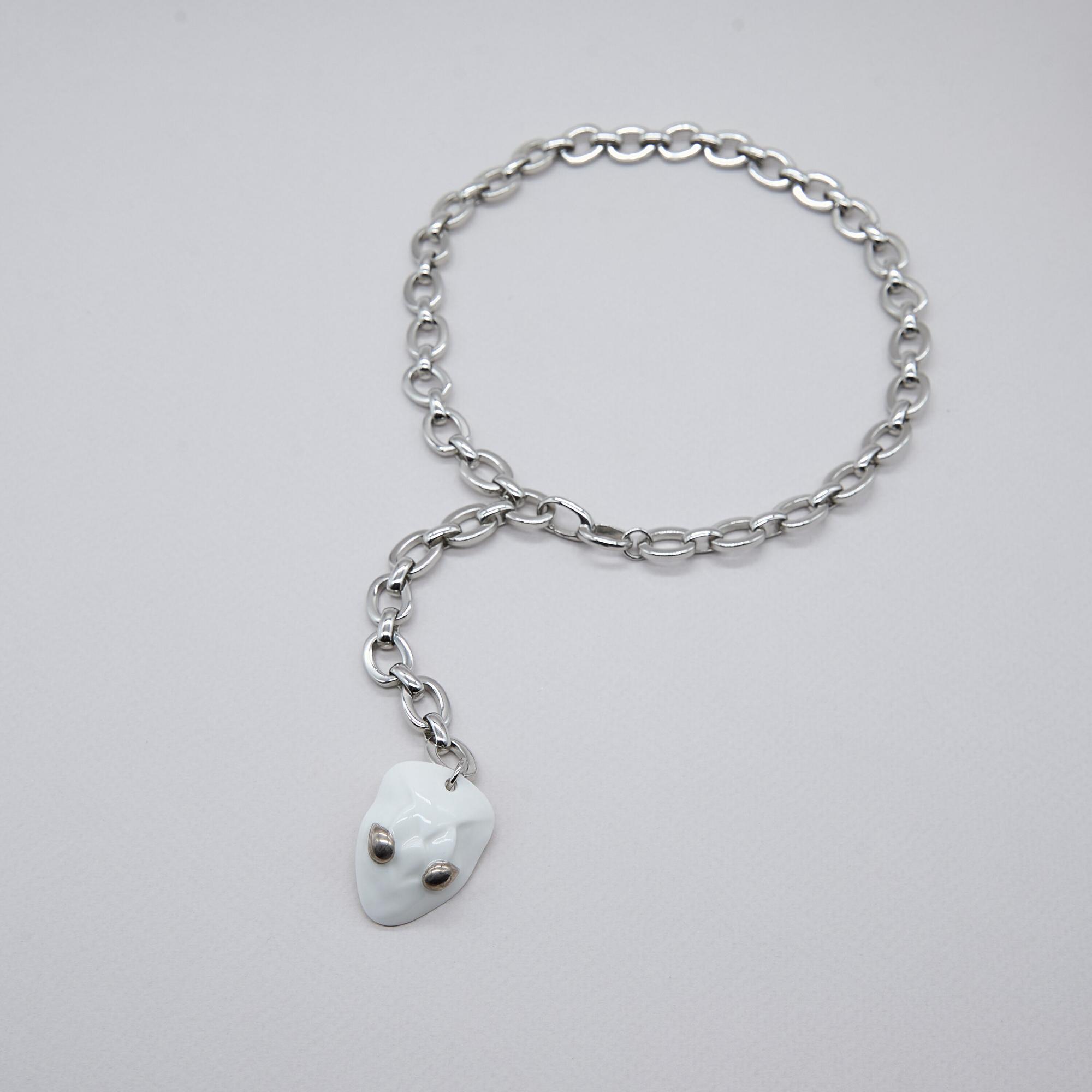 Колье трансформер змея белая в серебре