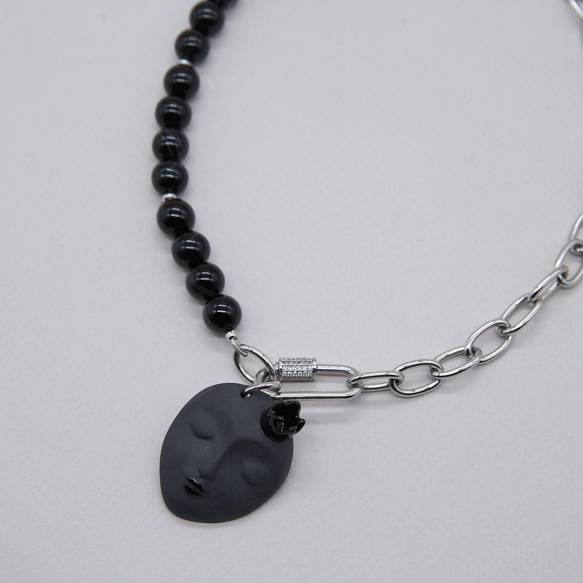 Колье черный съемный Принцесса с бусинами из черного агата в серебре