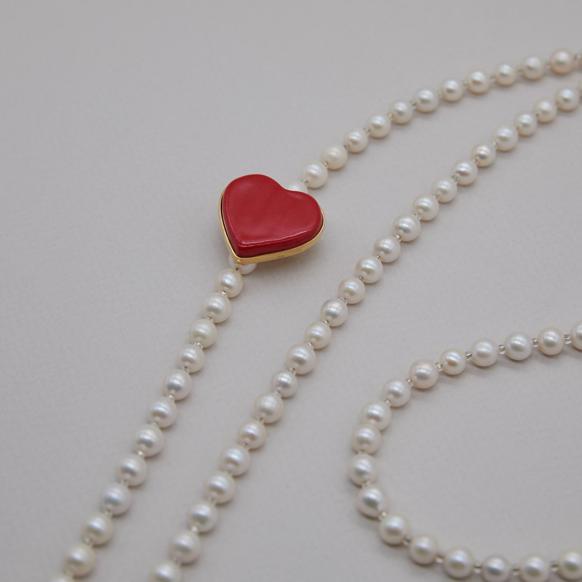 Колье-пояс сердце красное жемчуг золото фарфор Super Premium Buylerika