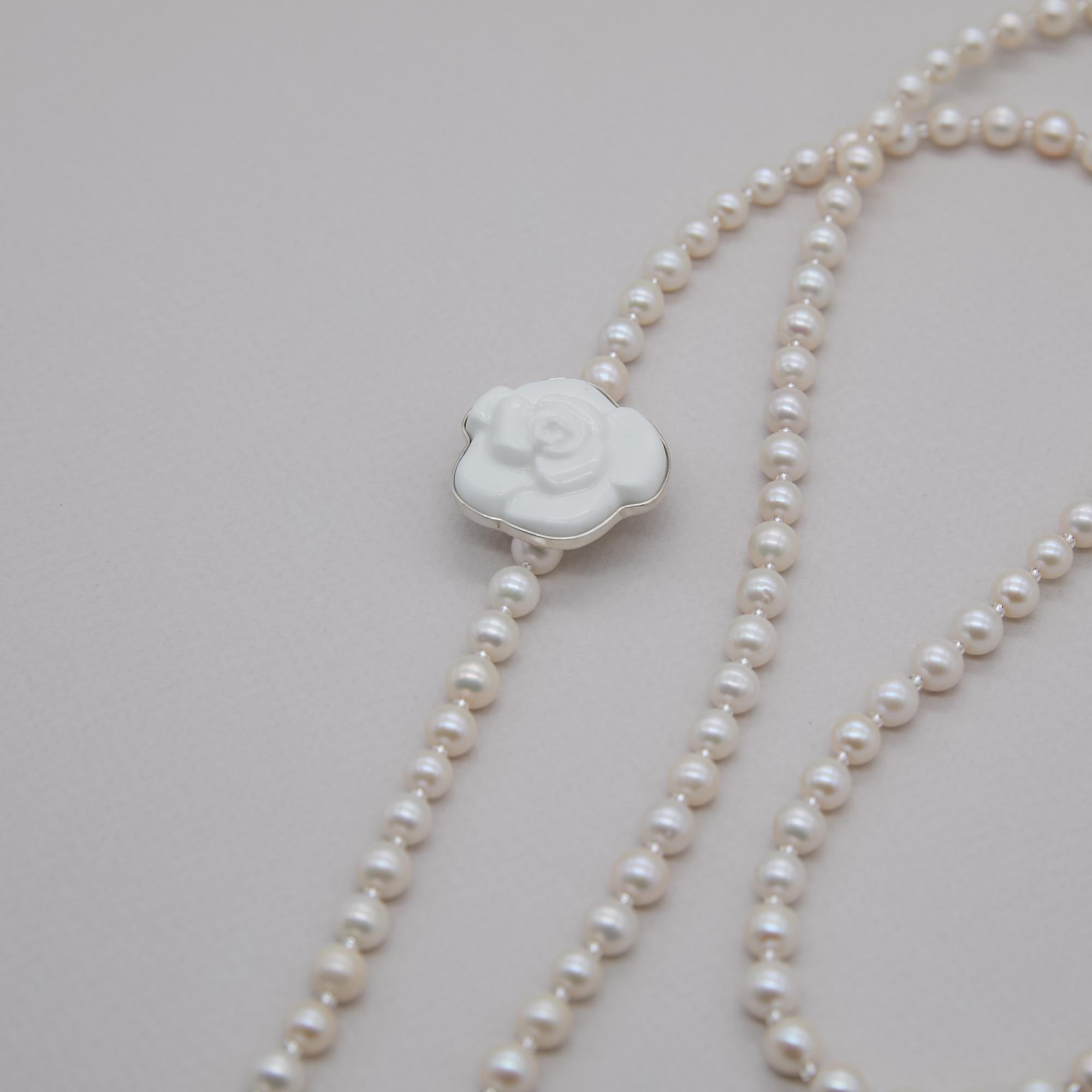 Колье-пояс камелия белая жемчуг серебро фарфор Super Premium Buylerika