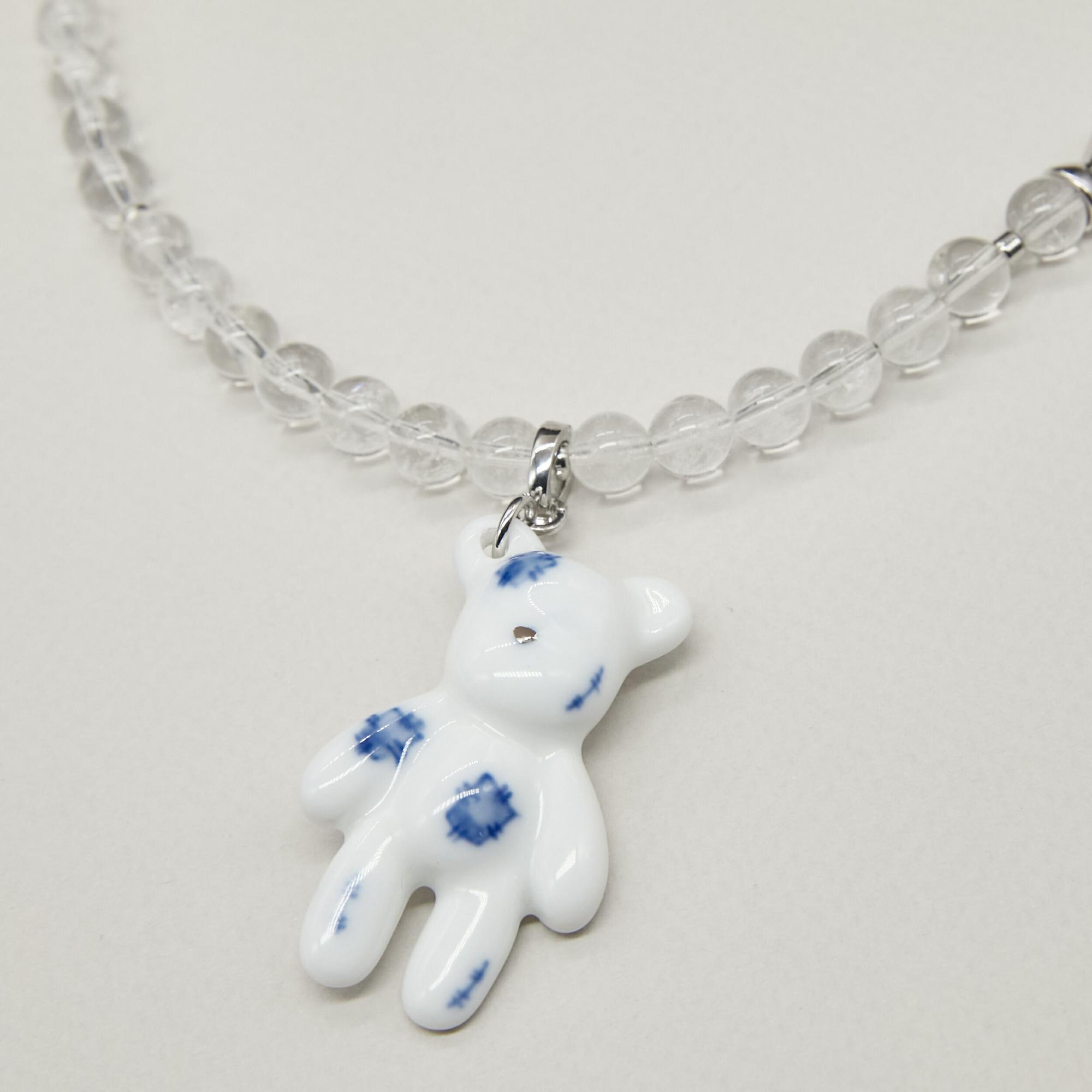 Кулон съемный мишка роспись заплатки с горным хрусталем в платине