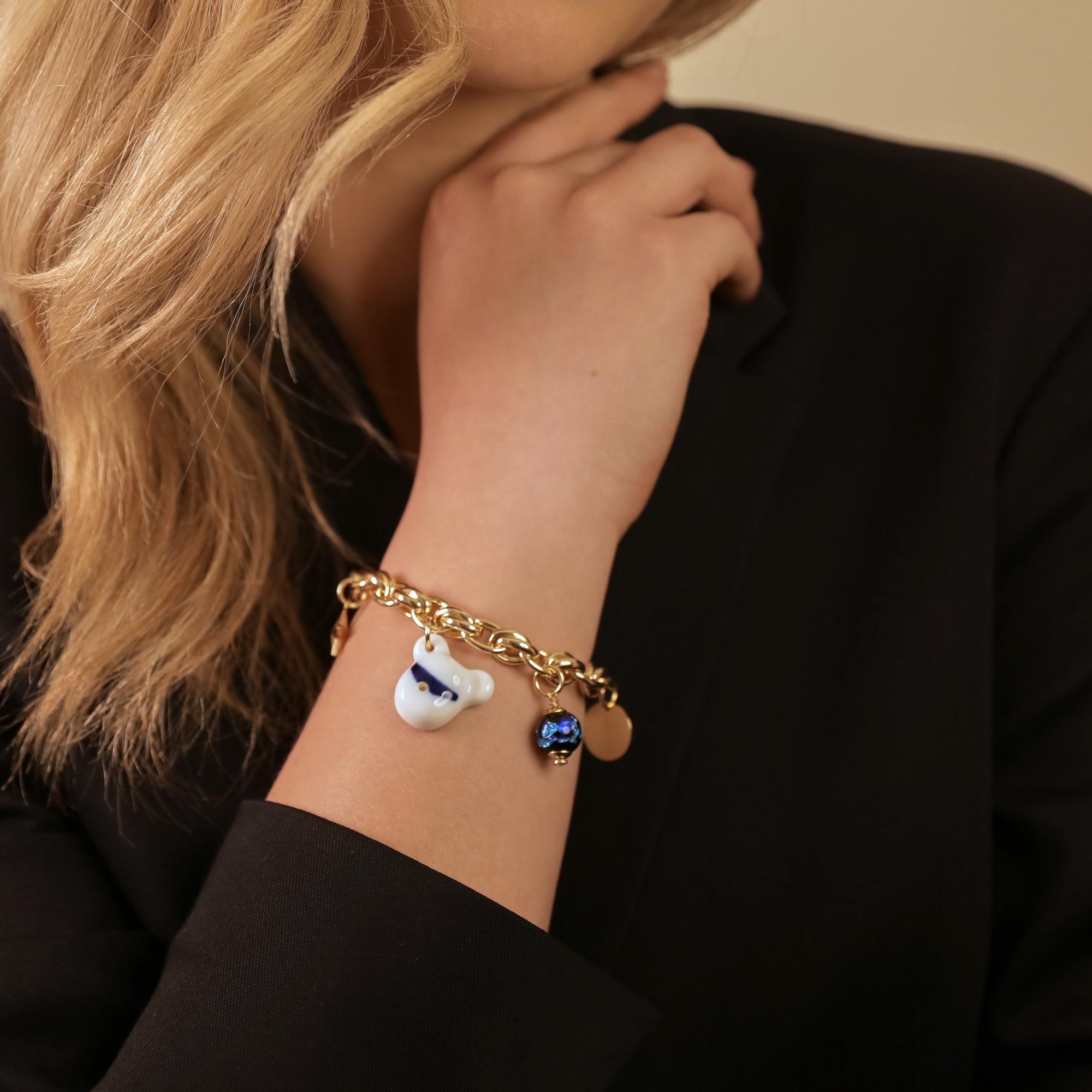 Браслет мишка талисманы золото фарфор авторский Buylerika Ceramic