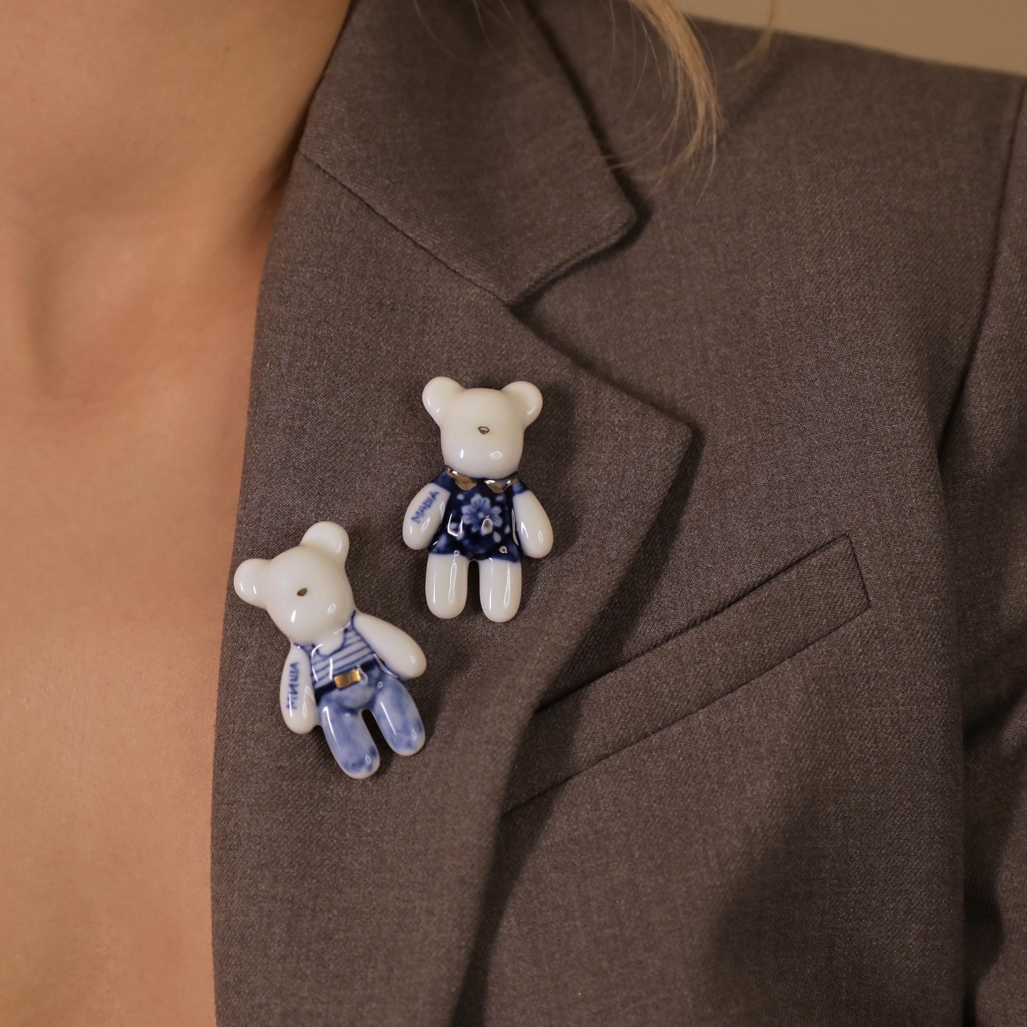 Брошь мишка роспись маша в платине