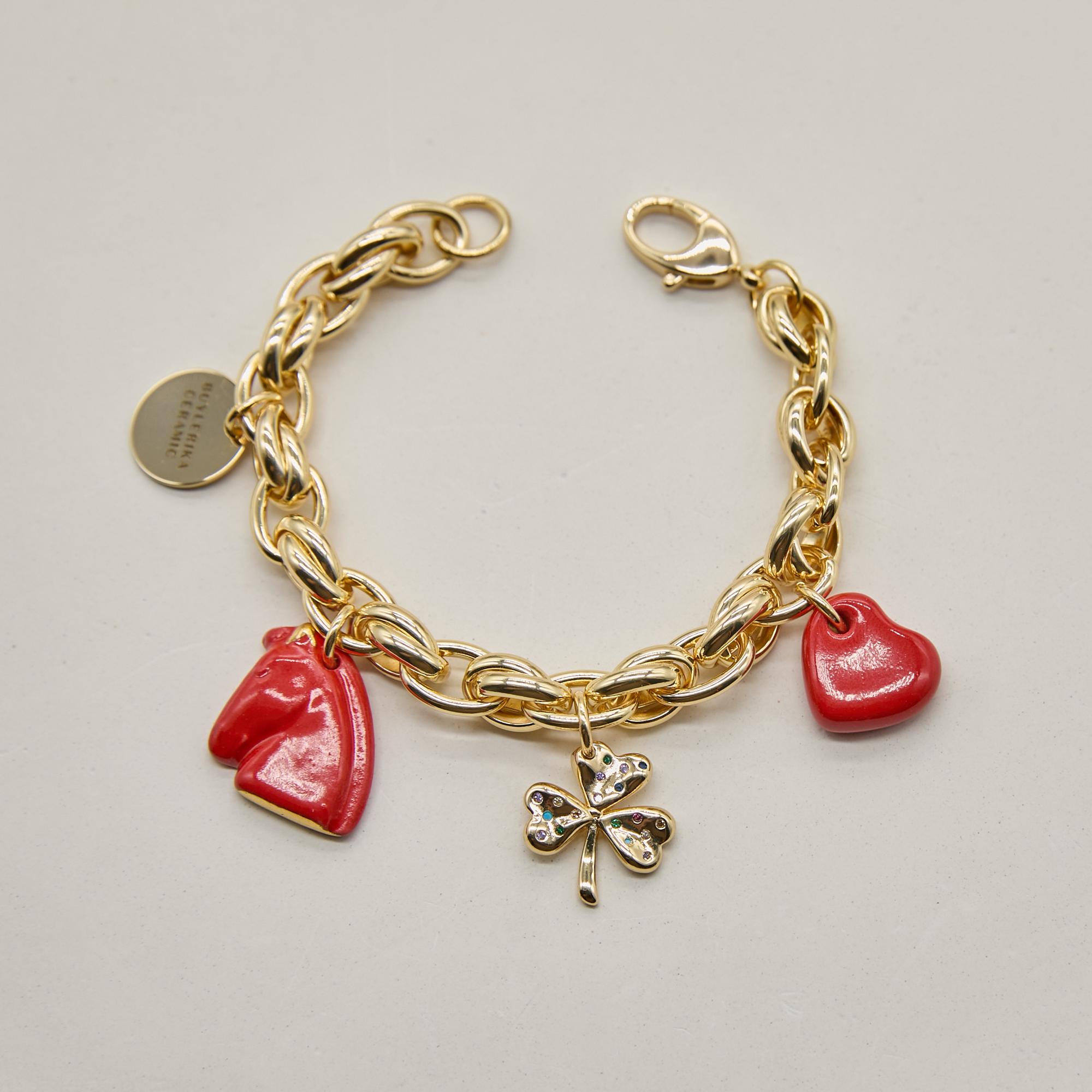 Браслет талисманы сердце клевер лошадь золото фарфор Buylerika