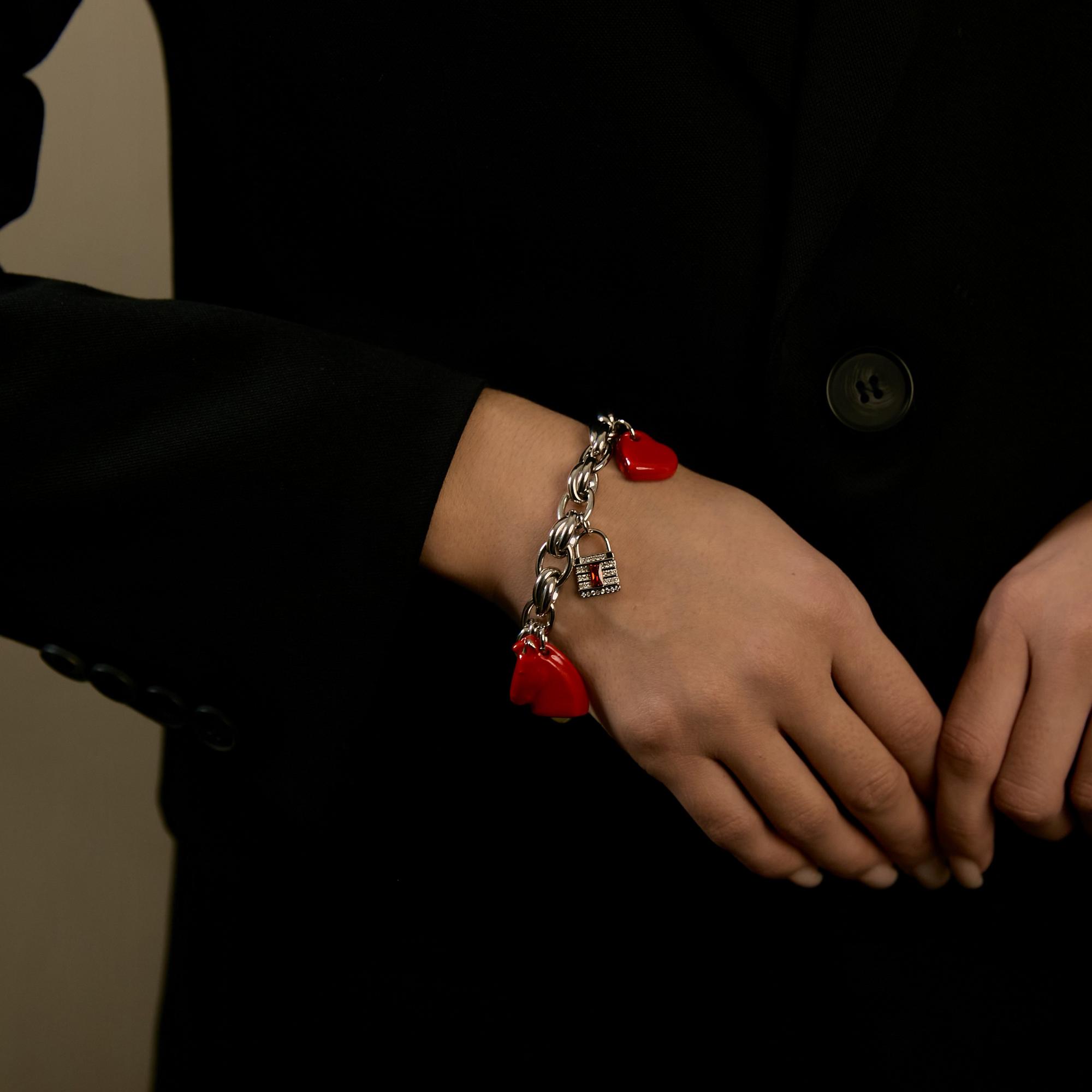 Браслет талисманы сердце лошадь замочек ключик платина фарфор Buylerika