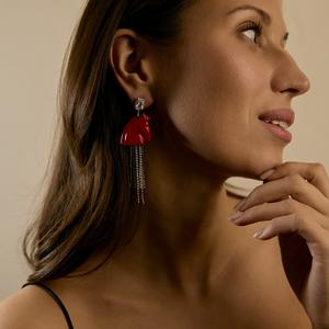 Серьги лошади S красные кисти платина фарфор авторские 2026