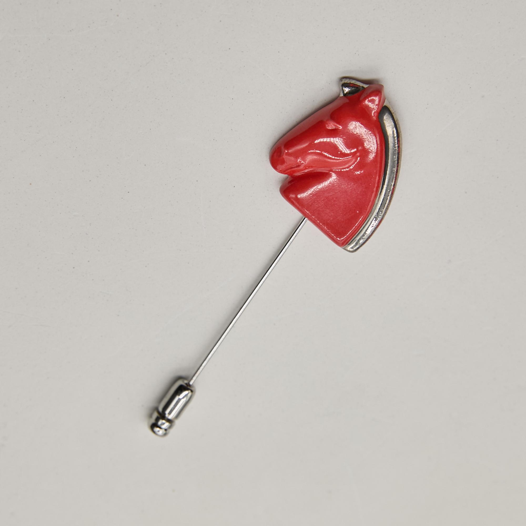 Брошь голова лошади S красная на французской булавке в платине фарфор Buylerika Ceramic