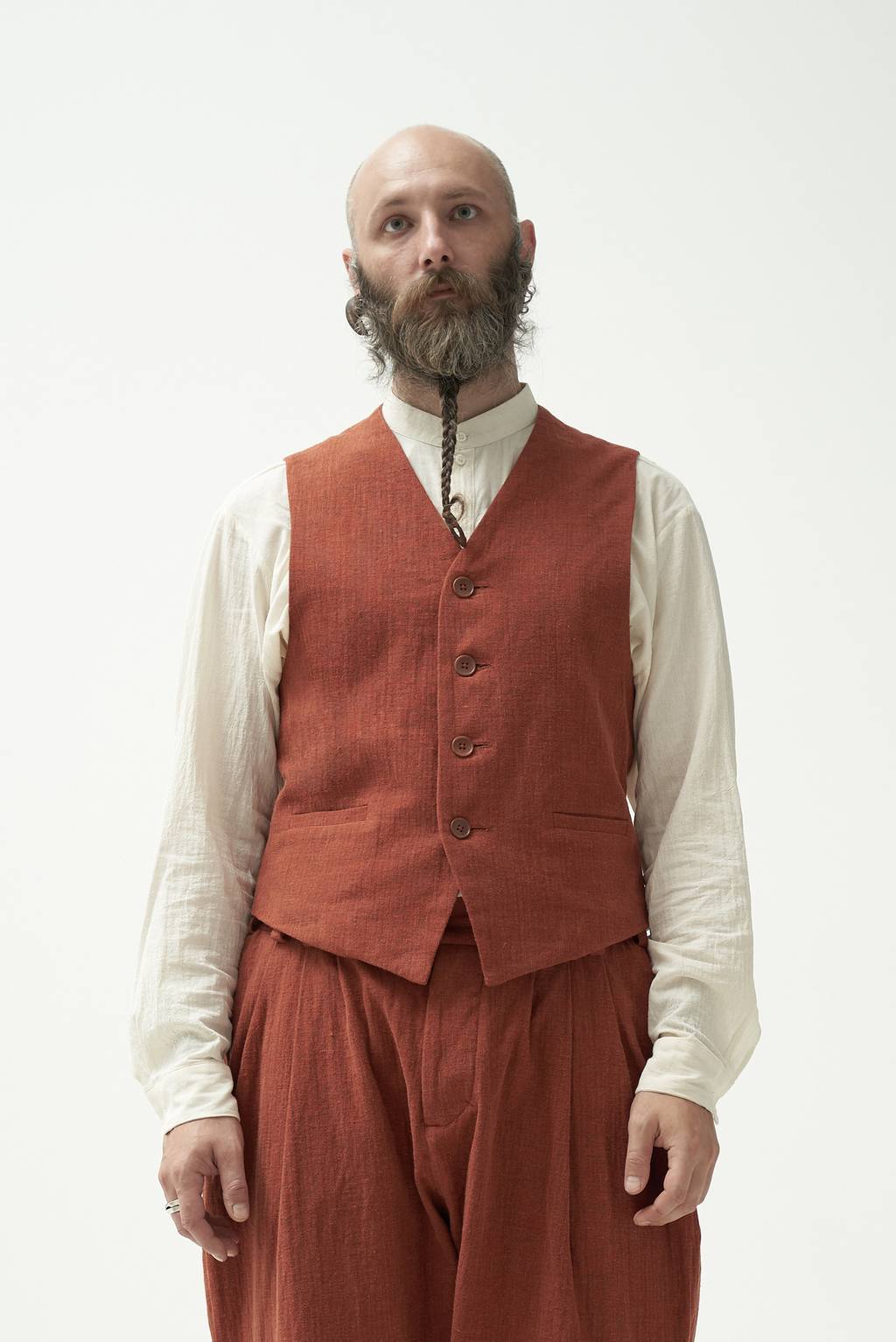 Terracotta linen-cotton vest