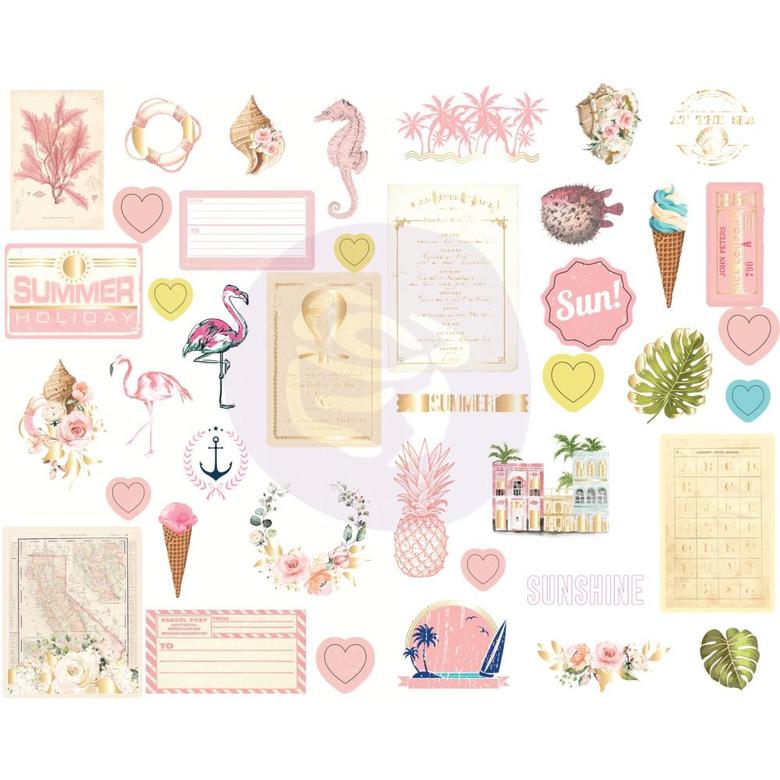 Чипборд с фольгированием Prima Marketing Golden Coast Chipboard Stickers 41/Pkg (4)